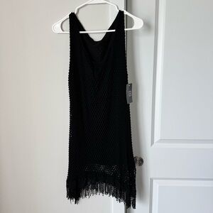 NWT Catherine Lillywhite’s Black Mesh Tank Dress Size 2 Italy Summer Fringe